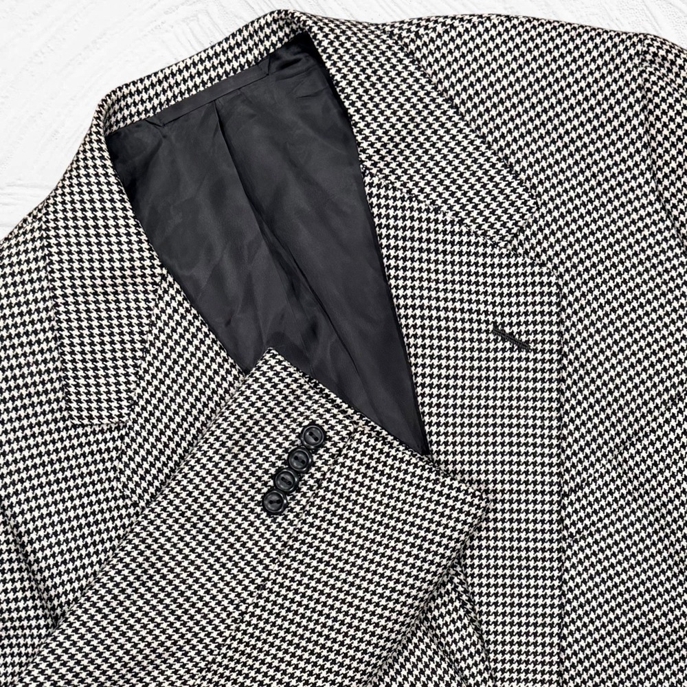 Oxxford Clothes Coqnoscentes Black Gray Houndstooth Blazer 44L Semi Unstructured